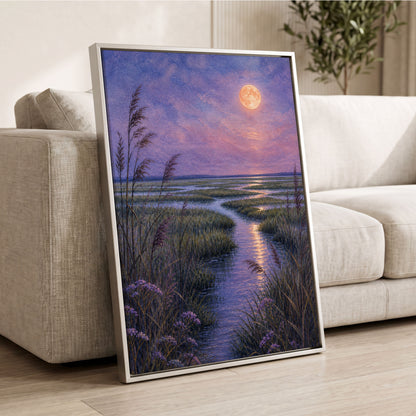 Lavender Moonwater, purple, blue, green nature wall art displayed in a styled interior, gallery view 4