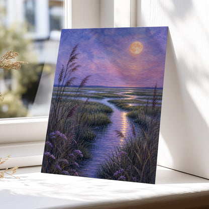 Lavender Moonwater, purple, blue, green nature wall art displayed in a styled interior, gallery view 5