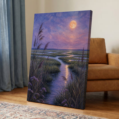 Lavender Moonwater, purple, blue, green nature wall art displayed in a styled interior, gallery view 7