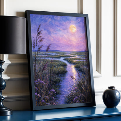 Lavender Moonwater, purple, blue, green nature wall art displayed in a styled interior, gallery view 9