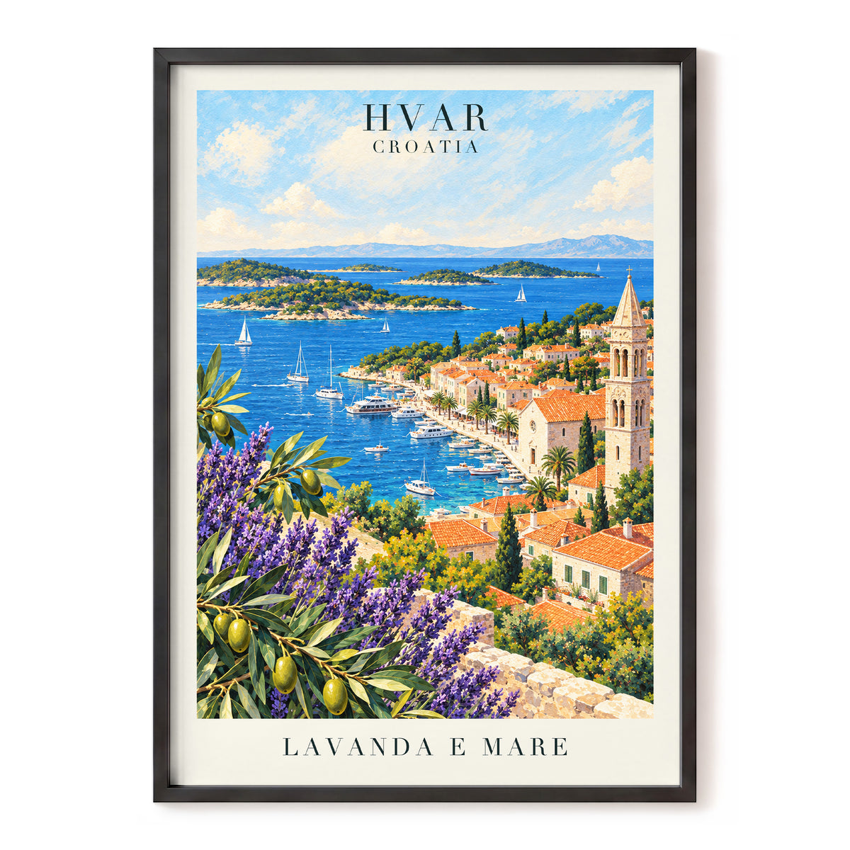 Lavender Shores of Hvar, blue, green, beige nature wall art, front artwork view