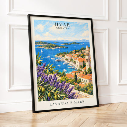 Lavender Shores of Hvar, blue, green, beige nature wall art displayed in a styled interior, gallery view 2