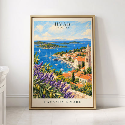 Lavender Shores of Hvar, blue, green, beige nature wall art displayed in a styled interior, gallery view 8
