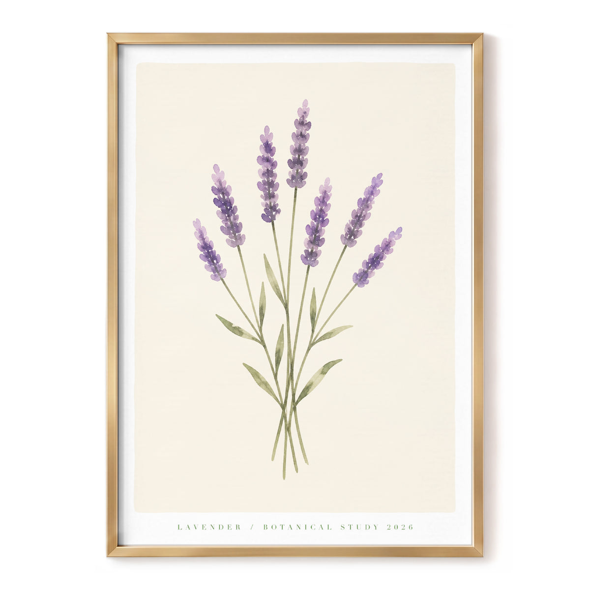 Lavender Stillness, purple, green, beige floral wall art, front artwork view