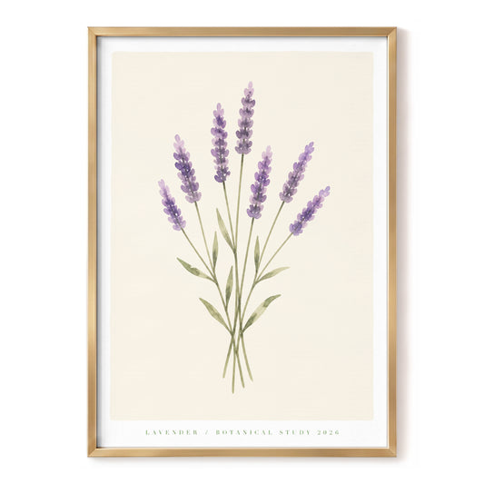Lavender Stillness, purple, green, beige floral wall art, front artwork view