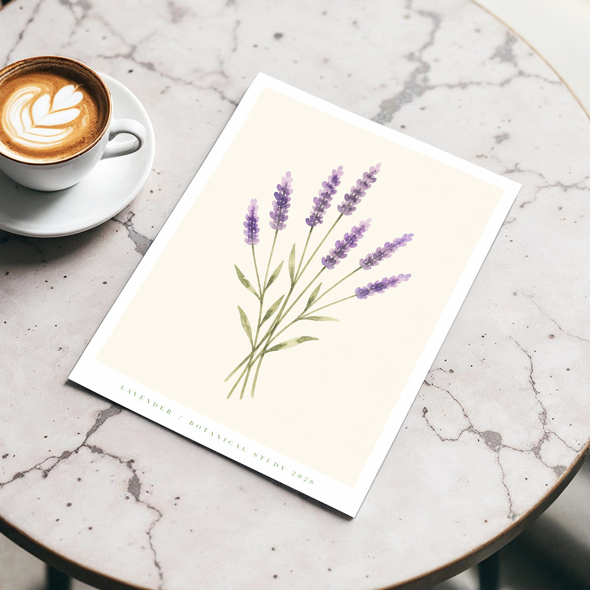 Lavender Stillness, purple, green, beige floral wall art displayed in a styled interior, gallery view 4