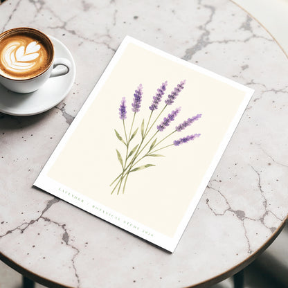 Lavender Stillness, purple, green, beige floral wall art displayed in a styled interior, gallery view 4