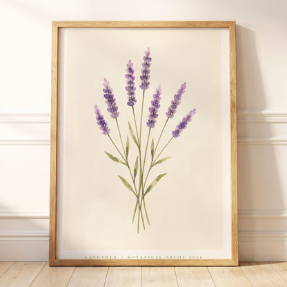 Lavender Stillness, purple, green, beige floral wall art displayed in a styled interior, gallery view 5