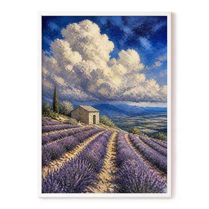 Lavender Under Vast Skies, blue, purple, beige nature wall art, front artwork view