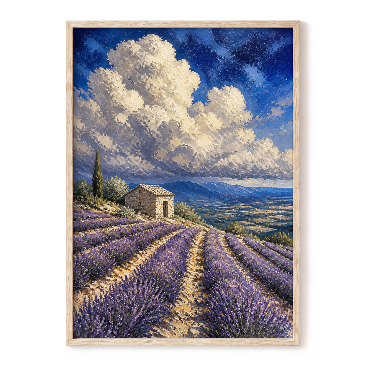 Lavender Under Vast Skies, purple, blue, white nature wall art, front artwork view