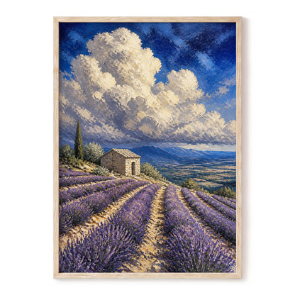Lavender Under Vast Skies, purple, blue, white nature wall art, front artwork view