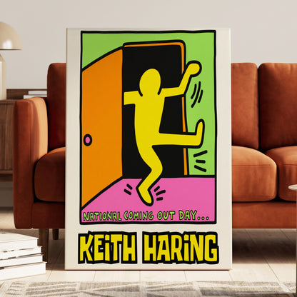 Leap Into Colour, black, yellow, green minimalist wall art on canvas displayed in a styled interior, gallery view 1