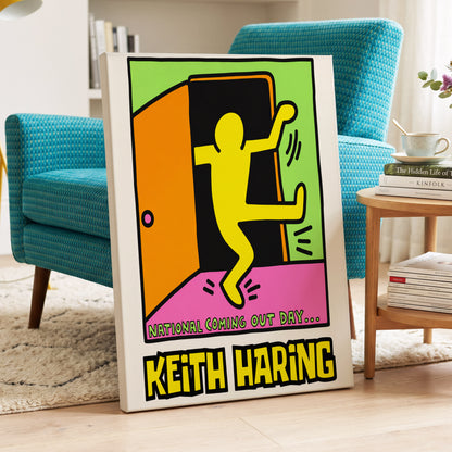 Leap Into Colour, black, yellow, green minimalist wall art on canvas displayed in a styled interior, gallery view 2