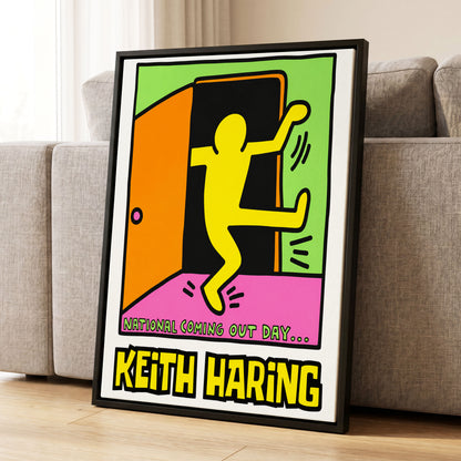 Leap Into Colour, black, yellow, green minimalist wall art displayed in a styled interior, gallery view 1