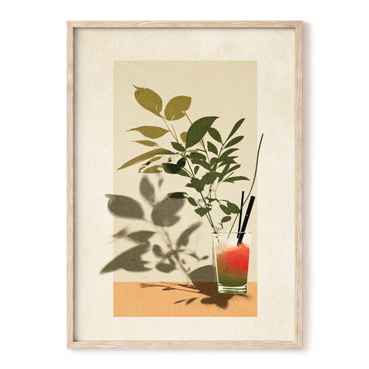 Leaves at Sundown, beige, green, orange nature wall art, front artwork view