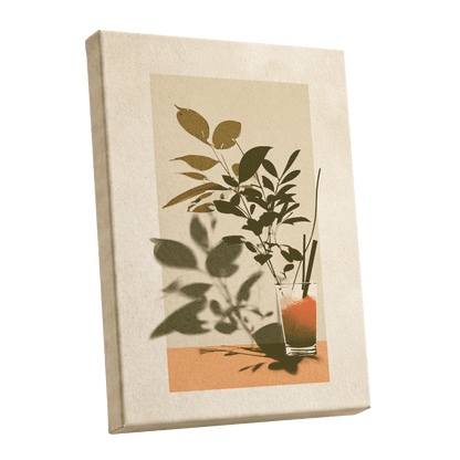 Leaves at Sundown, beige, green, orange nature wall art shown as a stretched canvas wall art