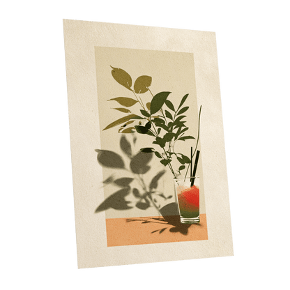 Leaves at Sundown, beige, green, orange nature wall art shown as a unframed poster wall art print