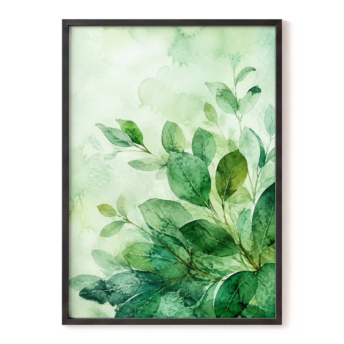Leaves in Quiet Light, green, white, yellow nature wall art, front artwork view