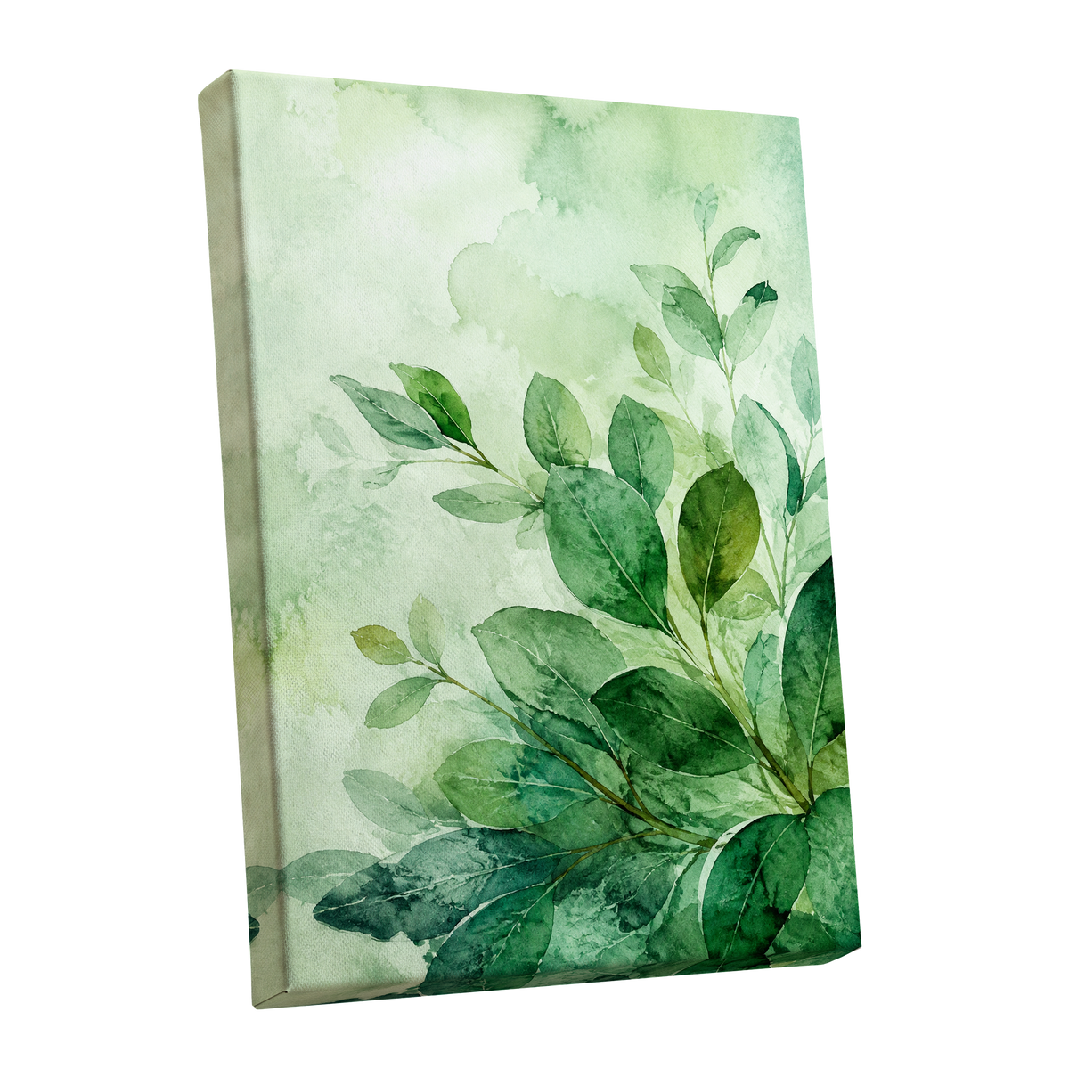 Leaves in Quiet Light, green, white, yellow nature wall art shown as a stretched canvas wall art