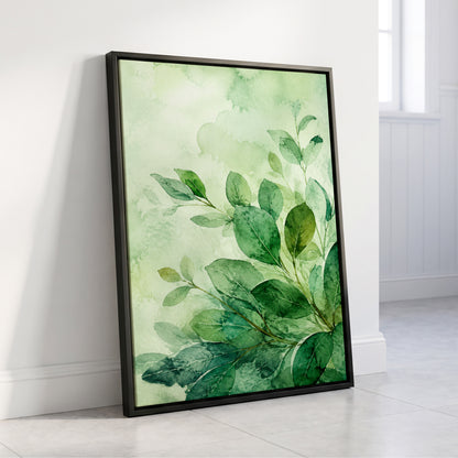 Leaves in Quiet Light, green, white, yellow nature wall art displayed in a styled interior, gallery view 4