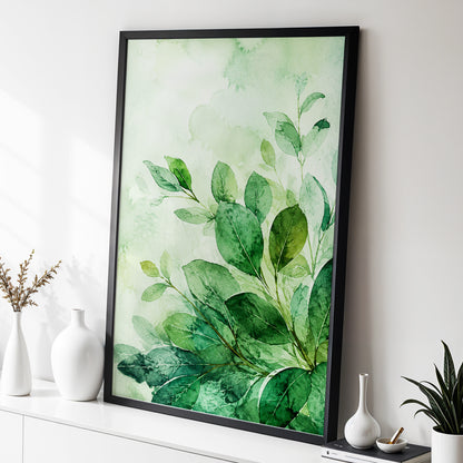 Leaves in Quiet Light, green, white, yellow nature wall art displayed in a styled interior, gallery view 6