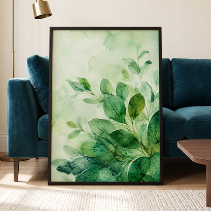 Leaves in Quiet Light, green, white, yellow nature wall art displayed in a styled interior, gallery view 9