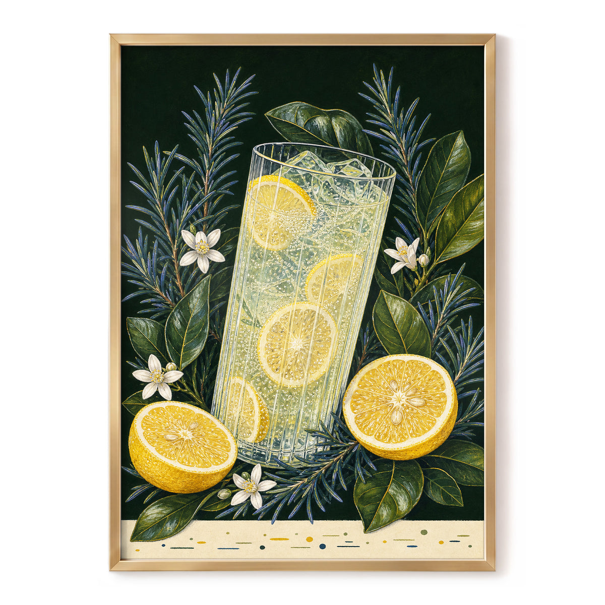 Lemon Grove Fizz, green, yellow, white nature wall art, front artwork view