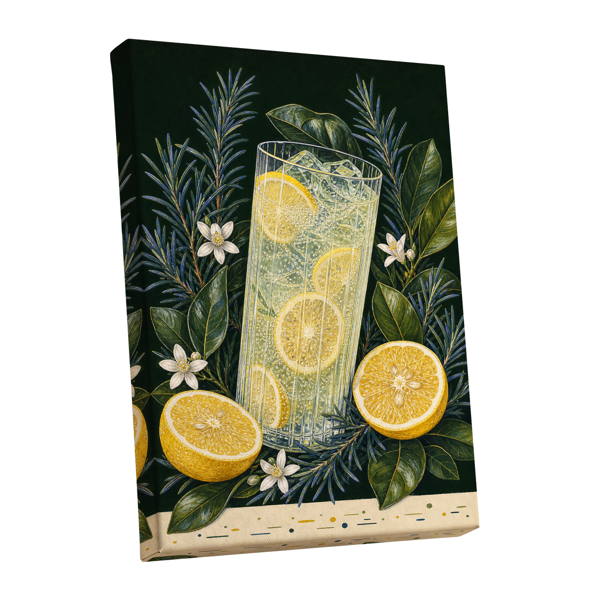 Lemon Grove Fizz, green, yellow, white nature wall art shown as a stretched canvas wall art