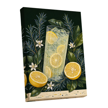 Lemon Grove Fizz, green, yellow, white nature wall art shown as a stretched canvas wall art