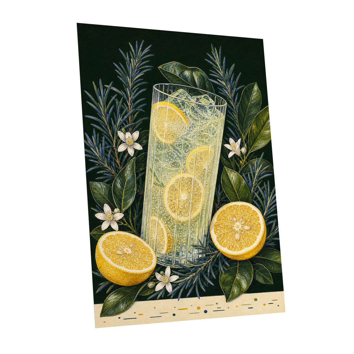 Lemon Grove Fizz, green, yellow, white nature wall art shown as a unframed poster wall art print