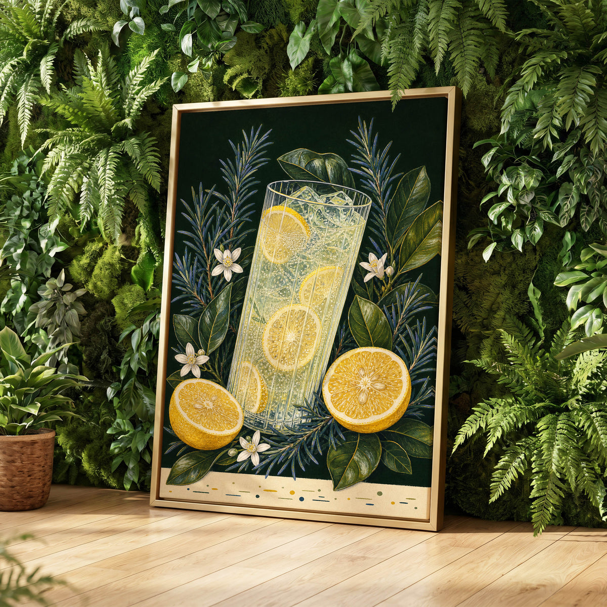 Lemon Grove Fizz, green, yellow, white nature wall art displayed in a styled interior, gallery view 4