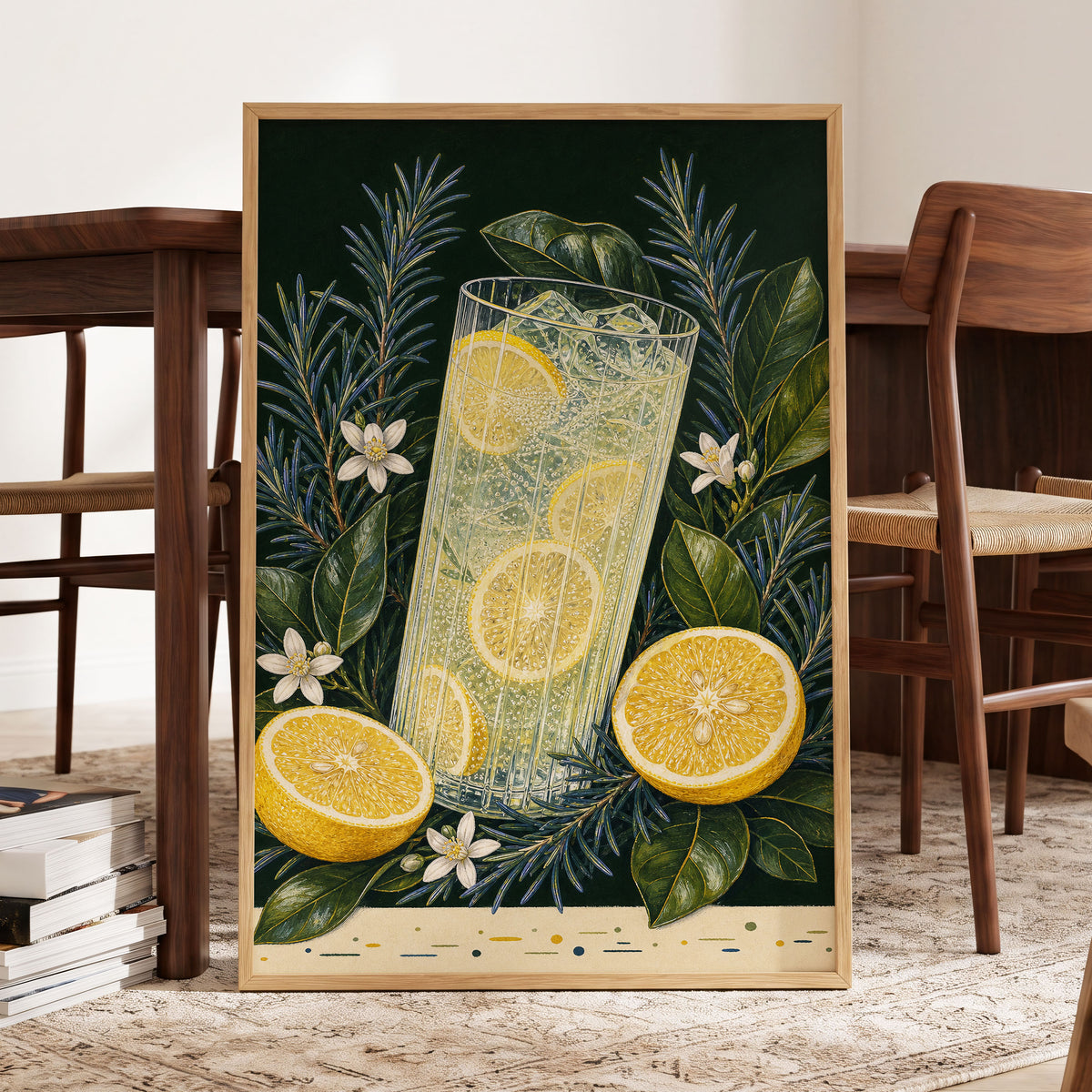 Lemon Grove Fizz, green, yellow, white nature wall art displayed in a styled interior, gallery view 6