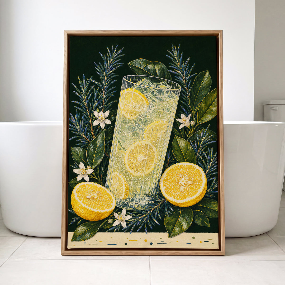 Lemon Grove Fizz, green, yellow, white nature wall art displayed in a styled interior, gallery view 8