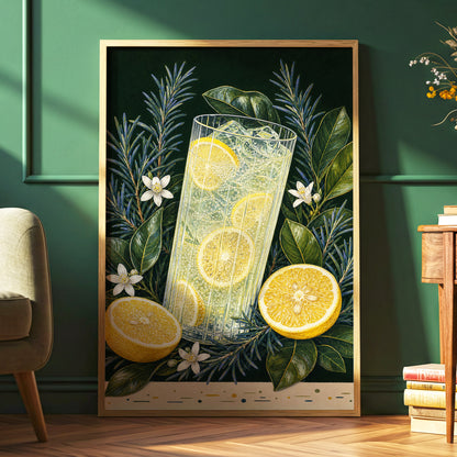 Lemon Grove Fizz, green, yellow, white nature wall art displayed in a styled interior, gallery view 9