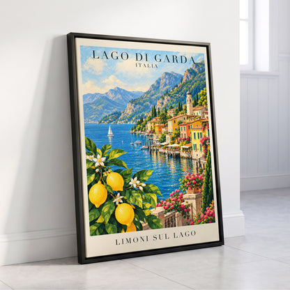 Lemon Light on Garda, blue, green, yellow nature wall art displayed in a styled interior, gallery view 4