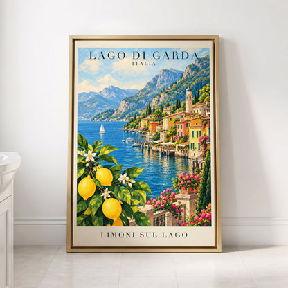 Lemon Light on Garda, blue, green, yellow nature wall art displayed in a styled interior, gallery view 8