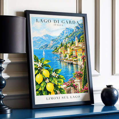 Lemon Light on Garda, blue, green, yellow nature wall art displayed in a styled interior, gallery view 9
