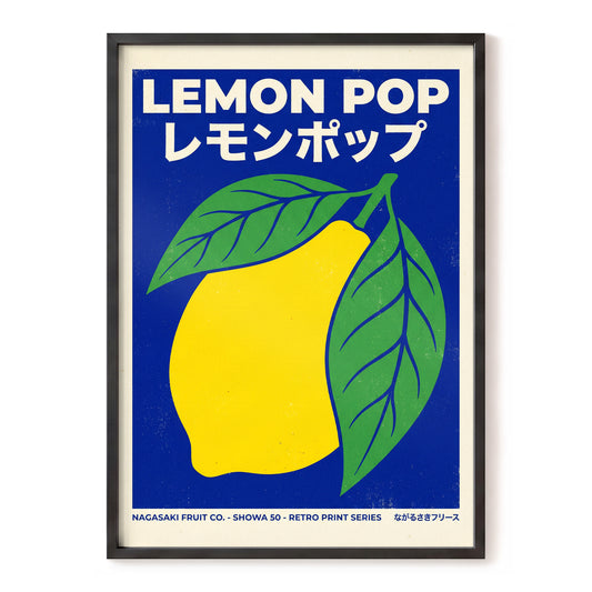 Lemon Pop, blue, yellow, green nature wall art, front artwork view