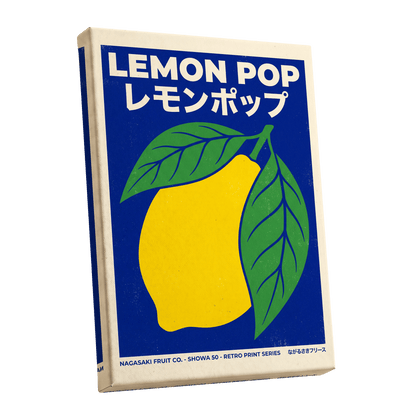 Lemon Pop, blue, yellow, green nature wall art shown as a stretched canvas wall art