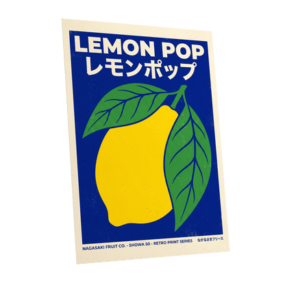 Lemon Pop, blue, yellow, green nature wall art shown as a unframed poster wall art print