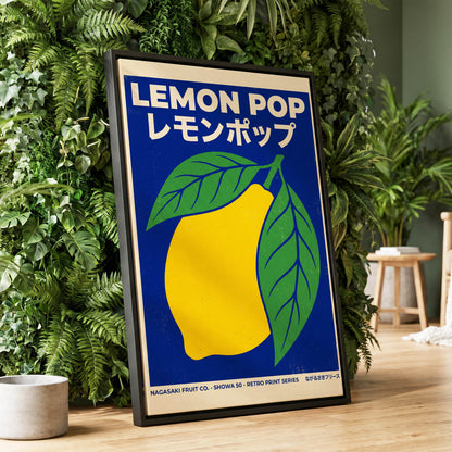 Lemon Pop, blue, yellow, green nature wall art displayed in a styled interior, gallery view 1