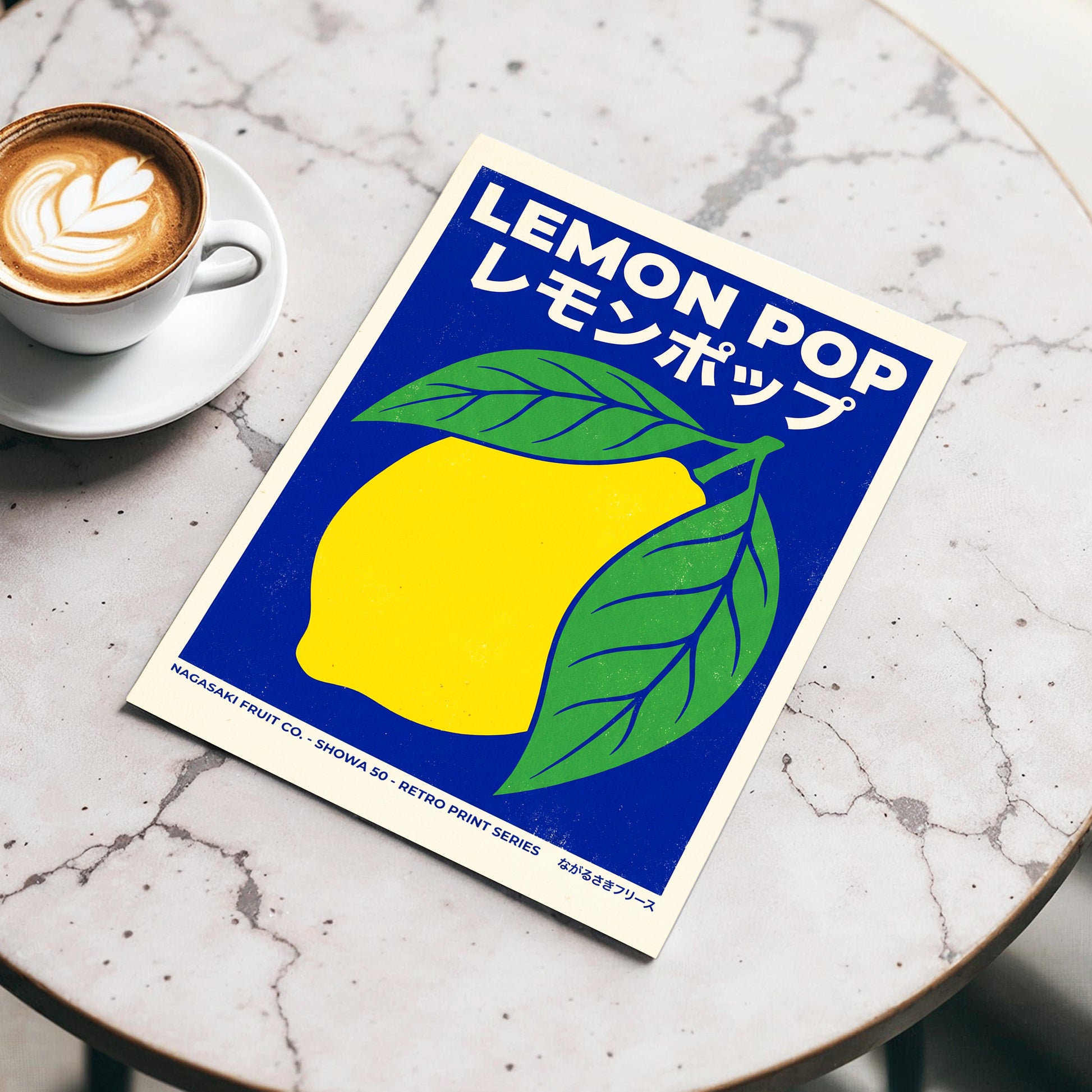 Lemon Pop, blue, yellow, green nature wall art displayed in a styled interior, gallery view 3