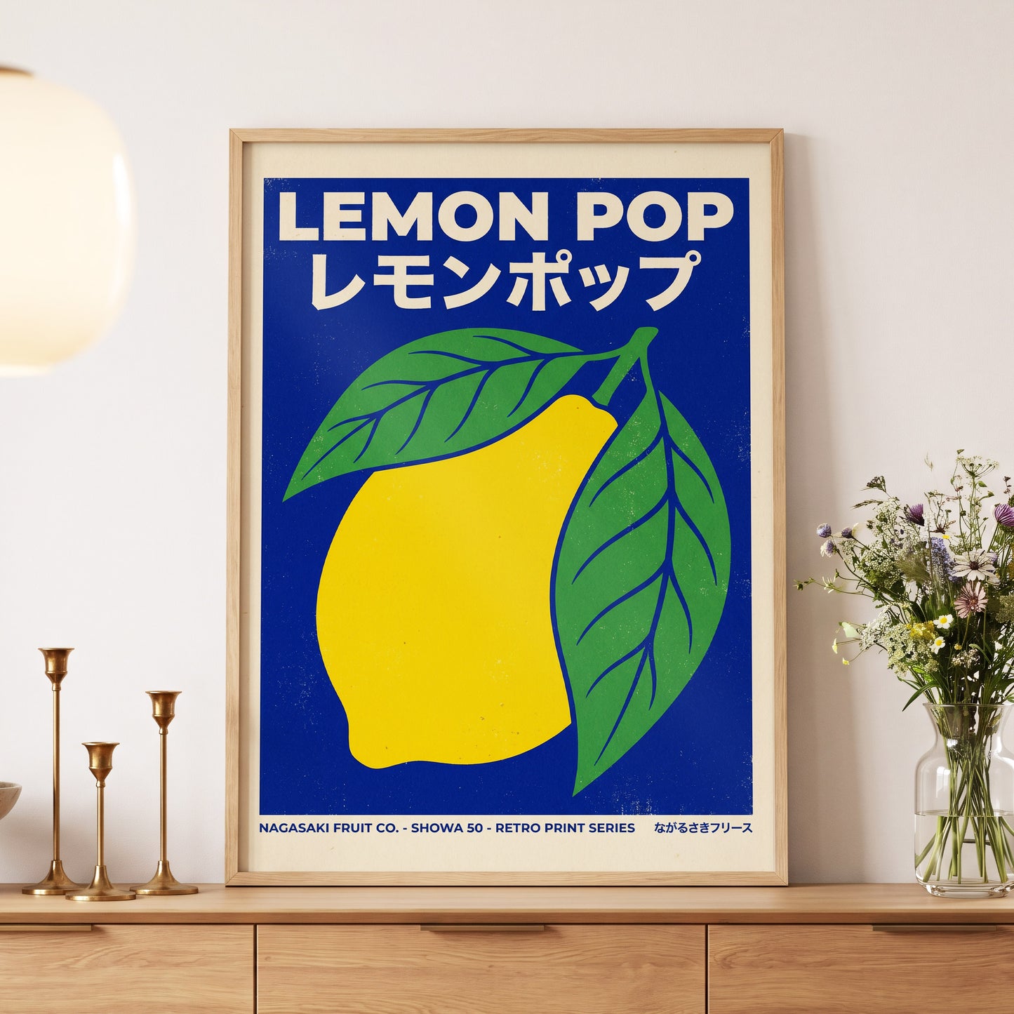 Lemon Pop, blue, yellow, green nature wall art displayed in a styled interior, gallery view 5