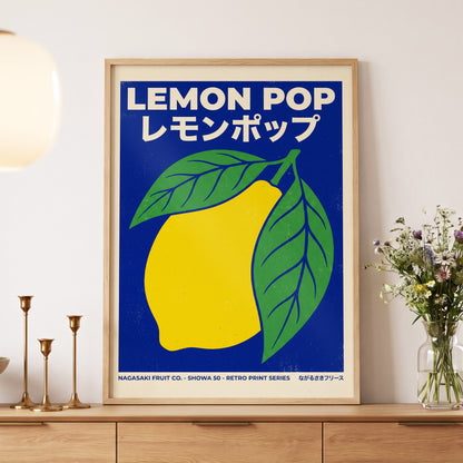 Lemon Pop, blue, yellow, green nature wall art displayed in a styled interior, gallery view 5