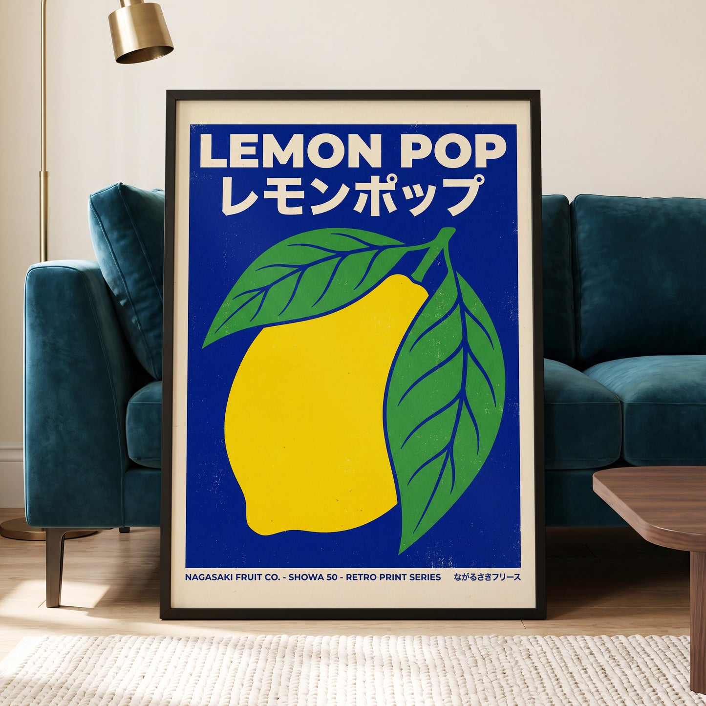 Lemon Pop, blue, yellow, green nature wall art displayed in a styled interior, gallery view 6