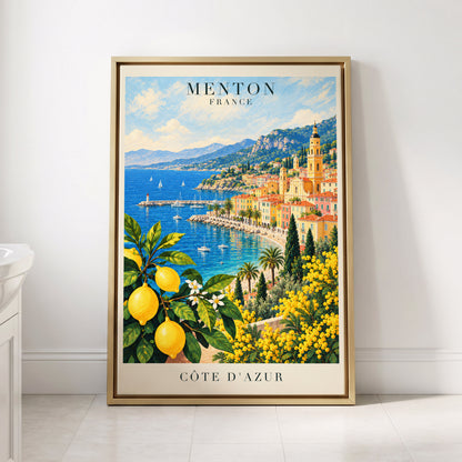 Lemon Riviera, blue, yellow, green nature wall art displayed in a styled interior, gallery view 8