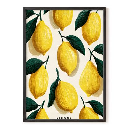 Lemons in the Sun, yellow, green, beige nature wall art, front artwork view