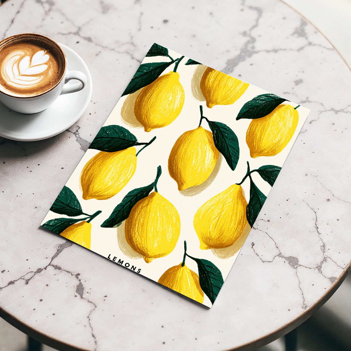 Lemons in the Sun, yellow, green, beige nature wall art displayed in a styled interior, gallery view 3