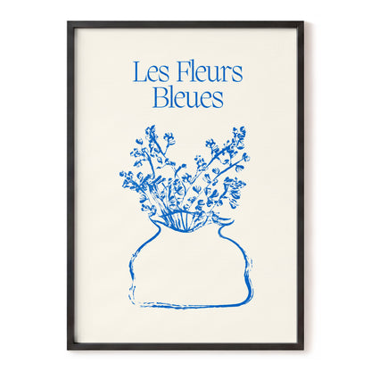 Les Fleurs in Blue, blue, beige, white floral wall art, front artwork view