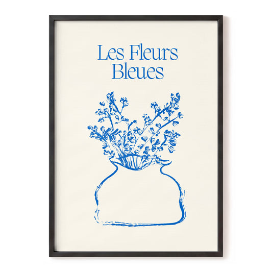 Les Fleurs in Blue, blue, beige, white floral wall art, front artwork view